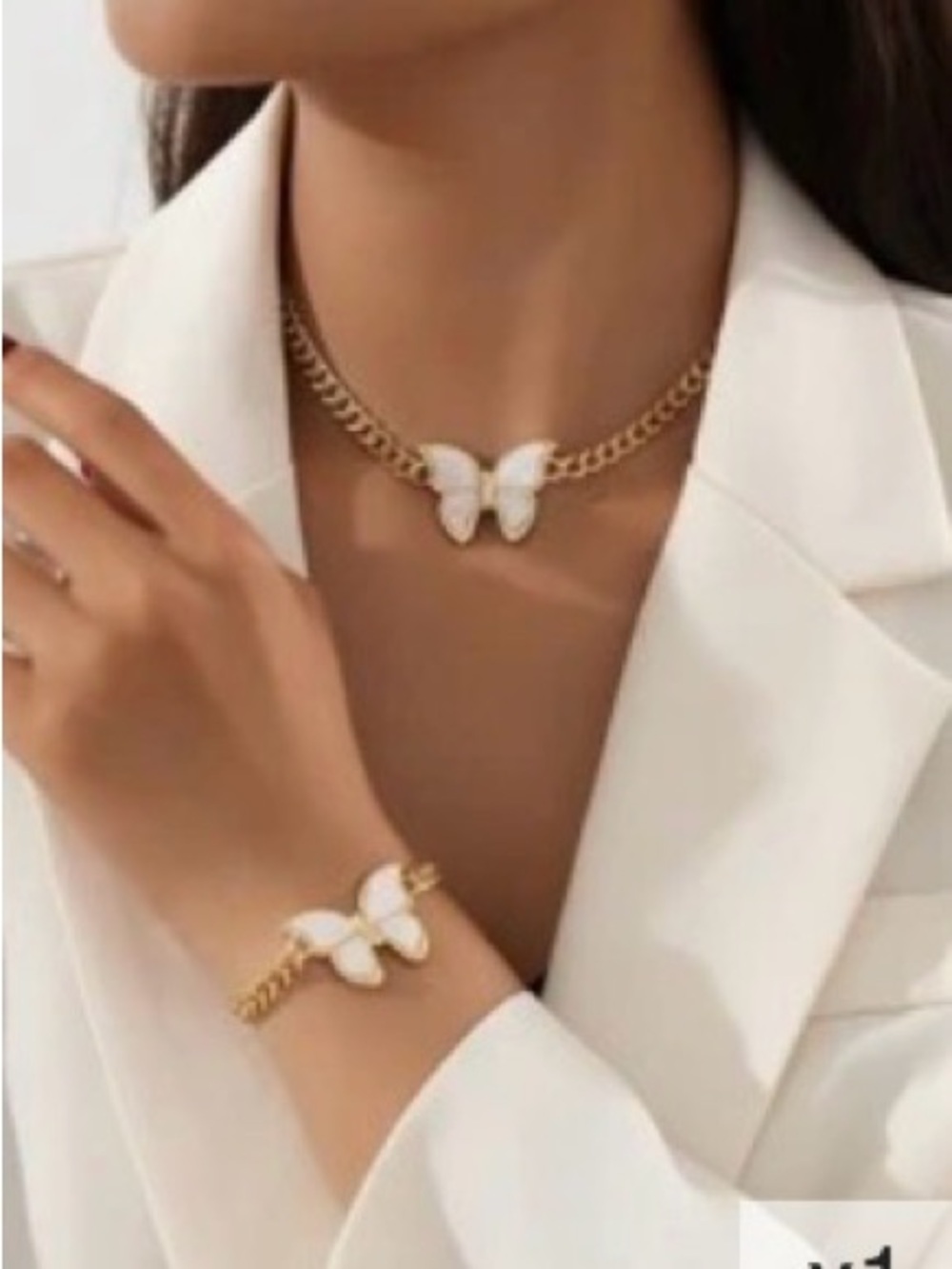 Gold Chain Necklace with White Butterfly Pendant - Women Jewelry